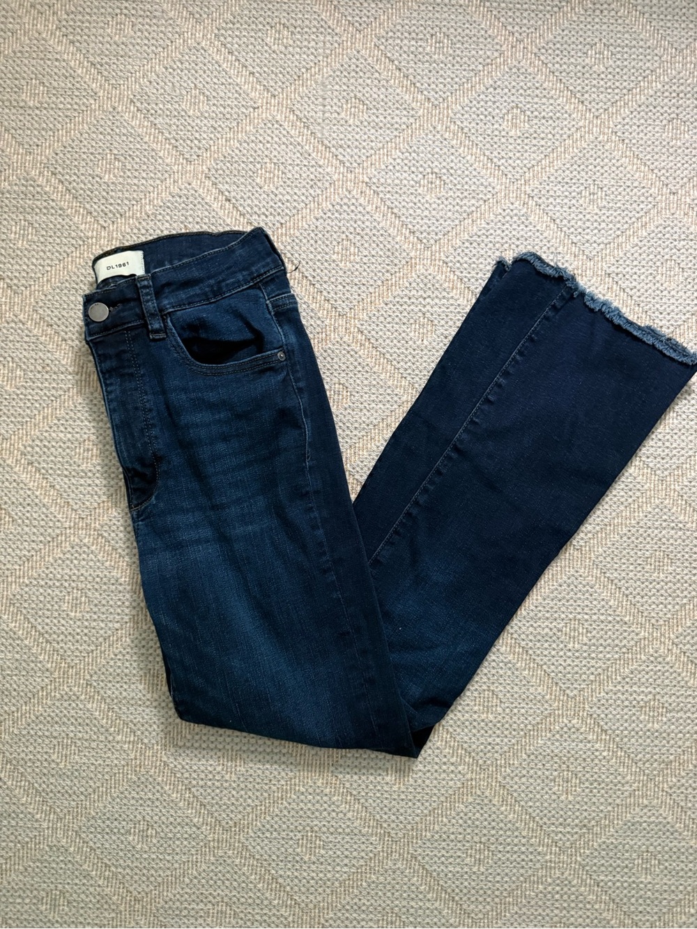 DL1961 Dark Blue Flare Jeans with Raw Hem
